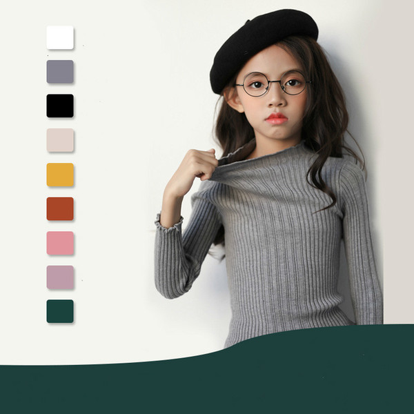 2019 Autumn New Baby Knit Shirt Girls Tops Turtleneck Elastic Kids Knitted Shirt Basic Children Shirt Kids Sweaters Cotton,#3632 V191203