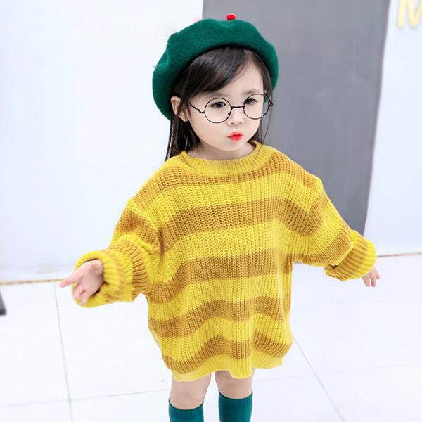 Autumn Winter Children Sweater Girls Striped Loose Sweater 1-7 Years Baby Toddler Girl Clothes Girls Long Sweater