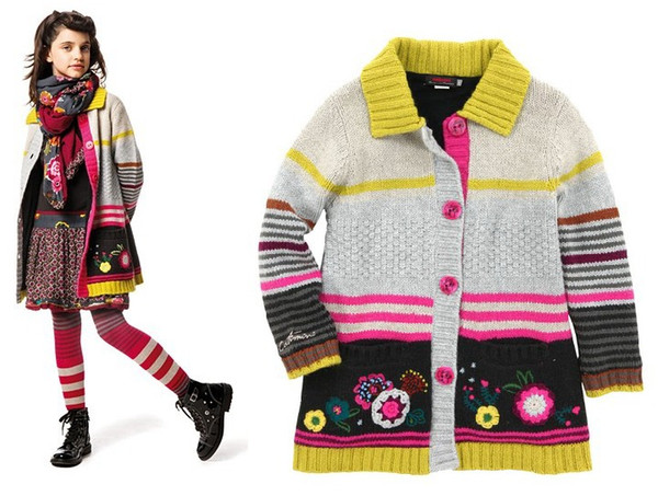 2 -8 year Brand Baby Girls sweaters Embroidered flower stripe Long sleeves Coat kids Winter flannel thickened Sweater Children's clothes