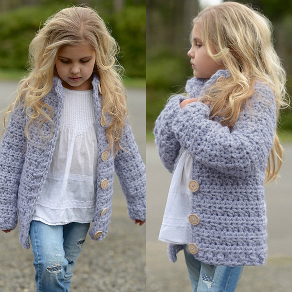 2018 Girls Sweater Toddler Kids Baby Girls Outfit Clothes Button Knitted Sweater Kids Cardigan Coat Tops for Girl clothing 3-7Y