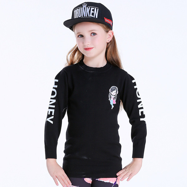 New Arrival Girls Black Sweater Top Sweater girls Autumn Winter Fashion Long Sleeve Small Pullover Coat 2019 Hot