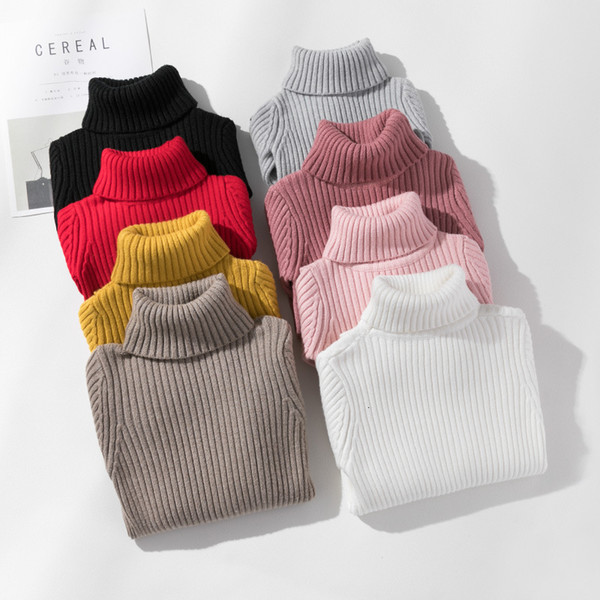 Girls Sweaters Turtleneck Solid Color Knitting Sweater Autumn Children Clothing White Pullover Kids Tops 2t 3t 4t 8 12 13 Years V191203