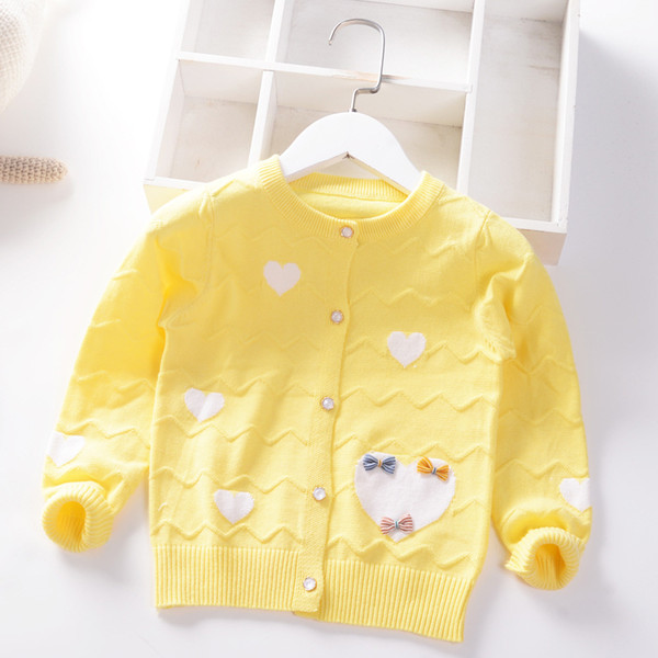2020 Spring Autumn New Girls princess Sweaters Love pattern bow Kids Cotton Coat Children Clothing Baby Knitted cardigan Coat