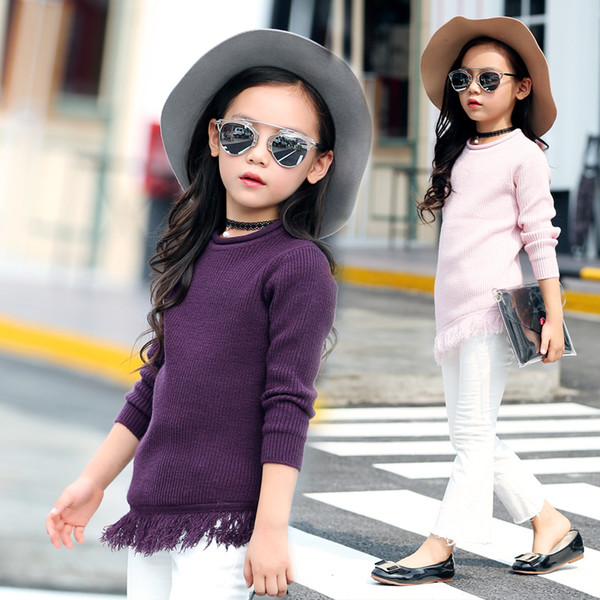 Girls Tassels Sweaters for Kids Warm Comfortable Winter Knitwear Girls School Clothes Infant Knitted Costumes Children Tops
