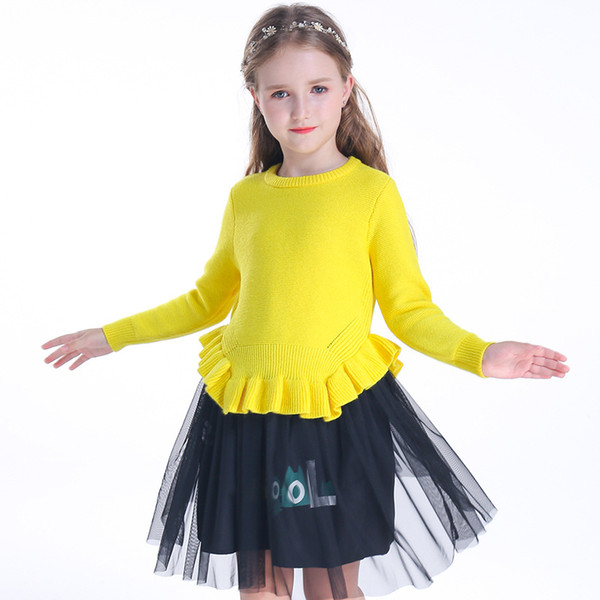Girls Dress Childrens Wear New Autumn Winter High Grade Quality Girl Sweater Two Piece Wool Dress Suit