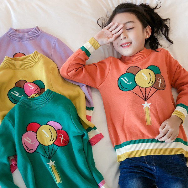 Cartoon Balloon Picture Girls Sweater for Winter O-Neck Christmas Sweater Kids Inside Wear Clothes Baby Girl Jacket for 2-12 Y