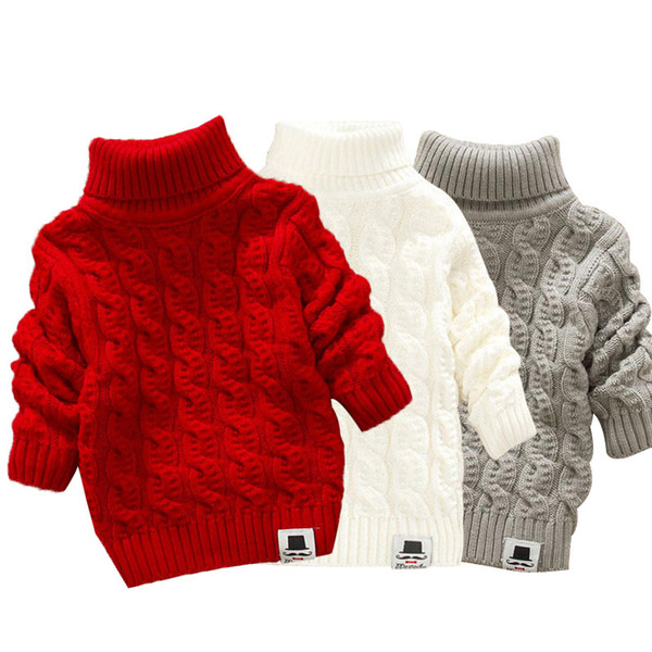 Baby Girls Boys Sweaters 2019 Autumn Winter Cartoon Sweater jumper Knitted Pullover Turtleneck Warm Outerwear Kids knit Sweater