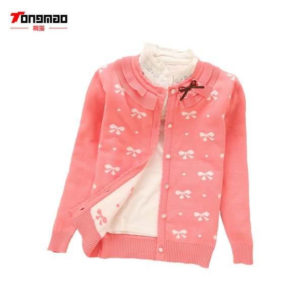 2019 New Autumn/Winter Baby Girl Sweater Casual Style Girl Cotton Cardigan Long Sleeve O-neck Solid Bow Pattern Children Sweater V191203