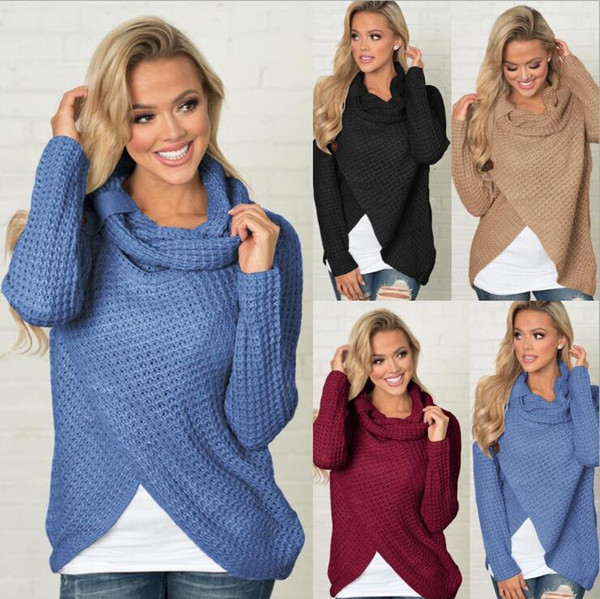 Irregular Sweater 4 Colors Women Fashion Turtle Neck Button Casual Knitted Blouse Tops Girls Pullover Outwear OOA5760