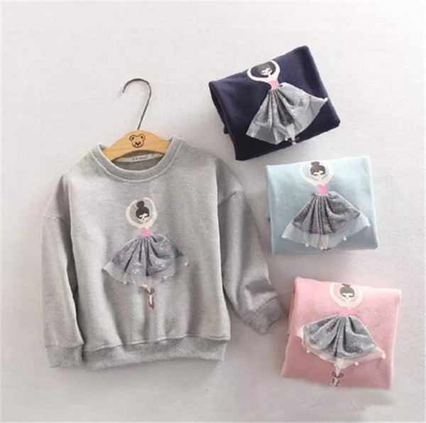 Girls sweet dancing girl Hoody Kids cute 4color lace pearls patchwork girl patterns pullover for 1-8T children casual clothing B11