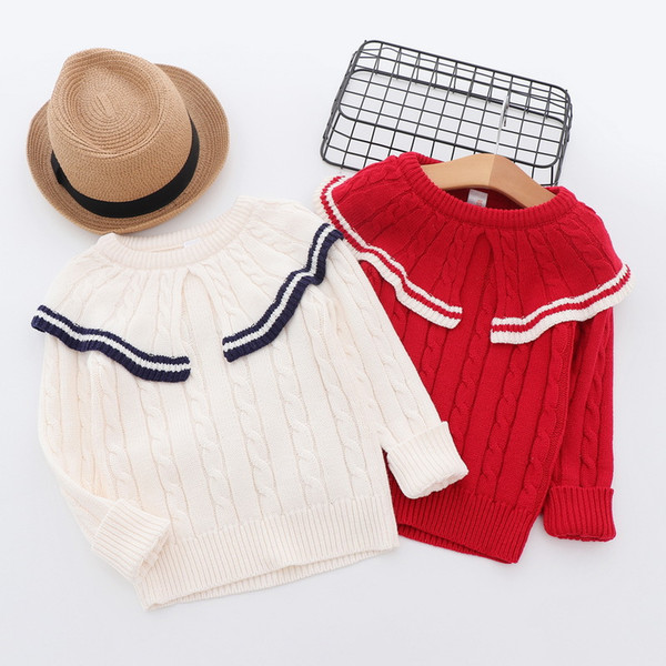 knitted sweater 2 color 2018 Hot selling new style cut lace big collar pullover sweater high quality autumn warm Cotton pure color sweaters