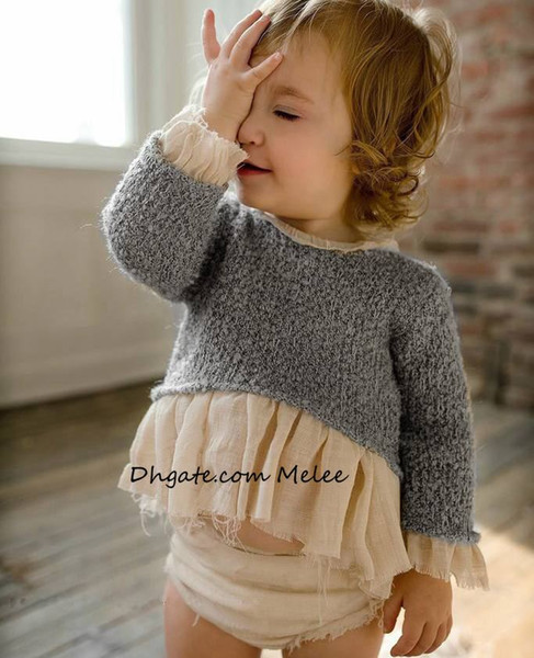 ins xmas baby girls gray tutu cotton sweaters with ruffle sleeves newborn long sleeved Pullover best for 0-2years