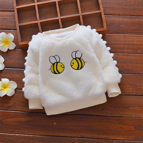 Baby Girls Sweaters Winter Children Girls Cartoon Bee Warm Sweaters Kids Girls Fleece Velvet Pullovers Clothing