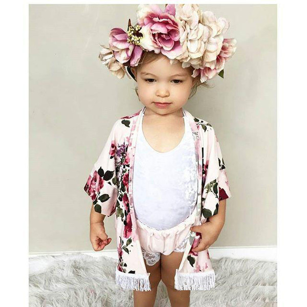 2018 Baby Girls Cardigan Floral Printed Tassel Children Tops Fashion Flower Kids Outwear INS Toddler Clothes