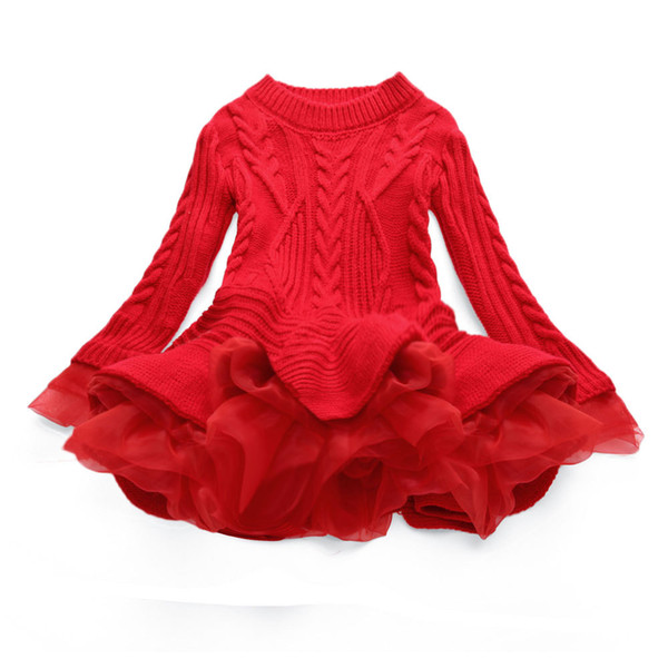 European American autumn children's clothing knitted long-sleeved girls princess organza sweater skirt Baby & Kids Sweaters dress