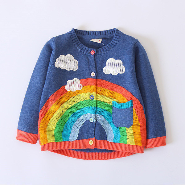 2019 Toddler Kids Baby Girls Outfit Clothes Button Knitted Sweater Cardigan Embroidery Rainbow Coat Tops for Girls DropShipping