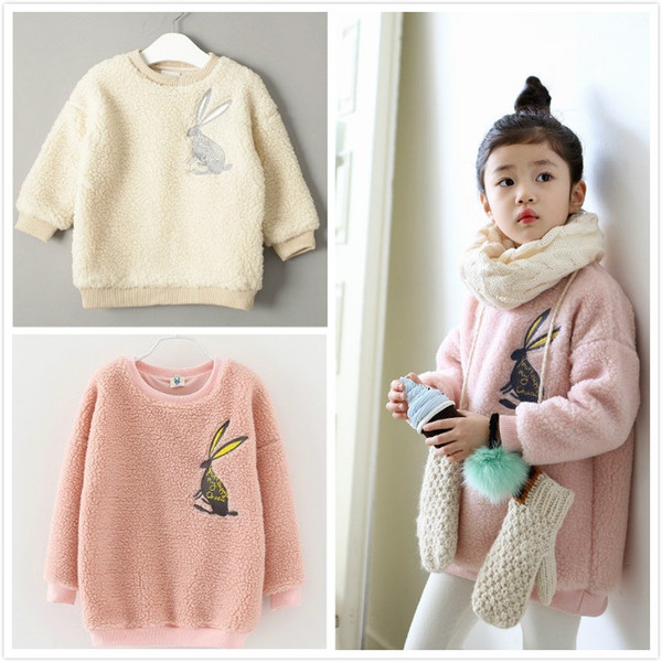 New Autumn Winter Girls Pink Wool Sweaters Children Warm Coats Kids Baby Lamb Wool Pullover Loose Coats Sweaters Toddlers Infants Clothing
