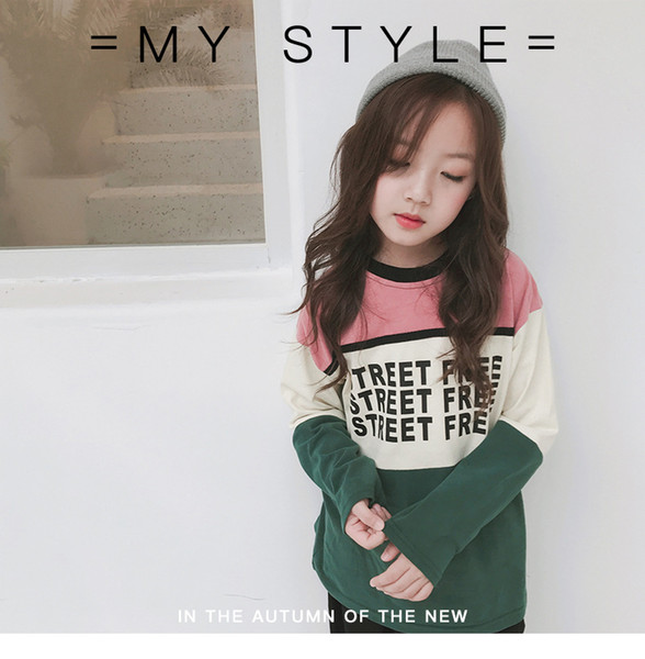 2018 Hot Selling Children's clothes Long Sleeve Middle And Long Shirt Girls 100% Cotton Contrast Color Letters Coat