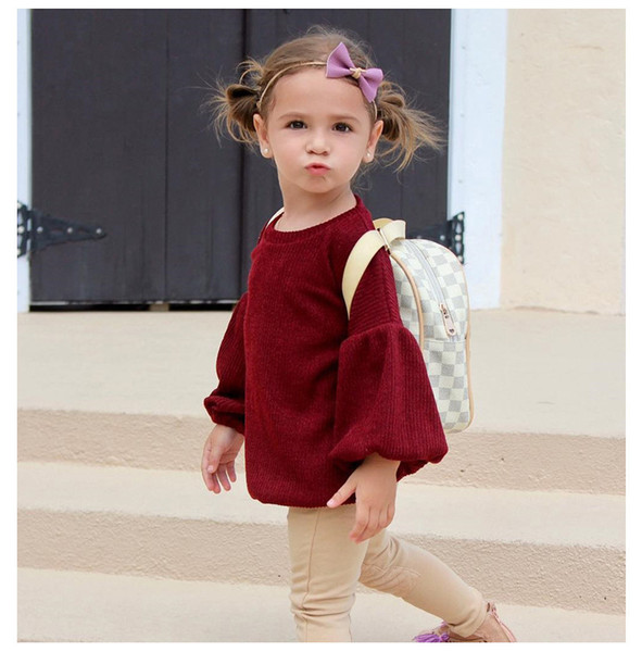 Baby Girls Sweaters Autumn 2019 New Girls Knitted Clothes Kids Winter Lantern sleeve Sweater For 2-5Y Girls 5 Solid colors