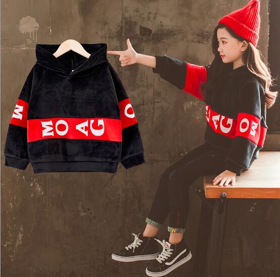 Explosive models girls plus velvet autumn and winter children's sweater women's big children Korean version of the hooded head winter jacket