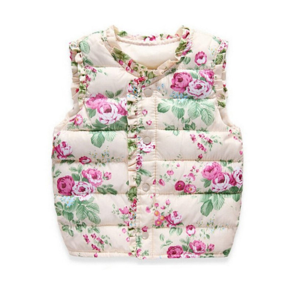 Winter Sweet Floral Children's Vest Girls Jackets Cotton Warm Kids Vest For Girl Waistcoat Children Outerwear Coats