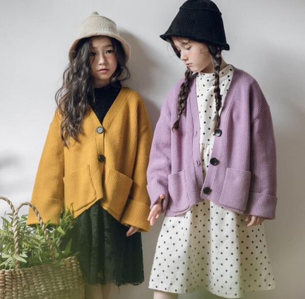 2018 autumn and winter new big girls sweater cardigan wild long-sleeved sweater wool thickening plus velvet jacket