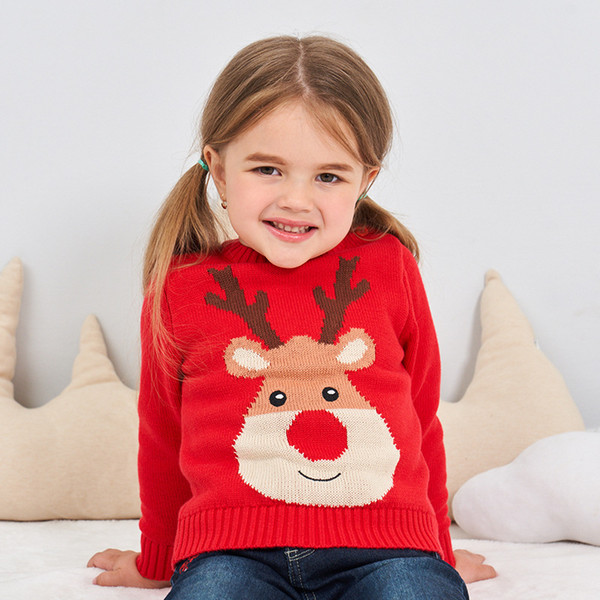 2018 Autumn New Girls Sweaters Christmas Deers Pattern Plus Velvet Sweaters Knitted Baby Girls Pullover Sweater Kids Clothing Girls