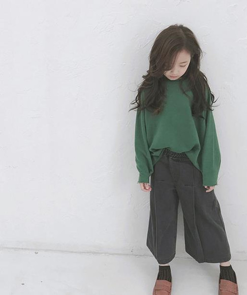Children autumn and winter special cuff pleats wipe hair girl hoodie environmental protection dyeing green girl new Korean version jacket