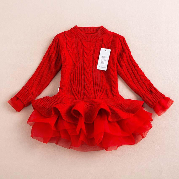 Girl Winter Dress 2018 New Princess Girl Ball Gown Long Sleeve Sweater TuTu Dress Kids Christmas Dresses For Girls