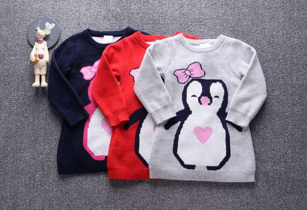 2017 new winter autumn infant baby girl cartoon sweater kids Penguin animal marled print long sleeve sweater Pullover cotton sweater CW0010