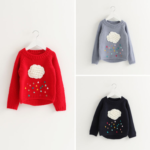Girls' Coarse wool Pullover O-neck Jumper Flaky Clouds Colorful Raindrops Sweater Winter Spring Autumn Fashion Princess 2-10T
