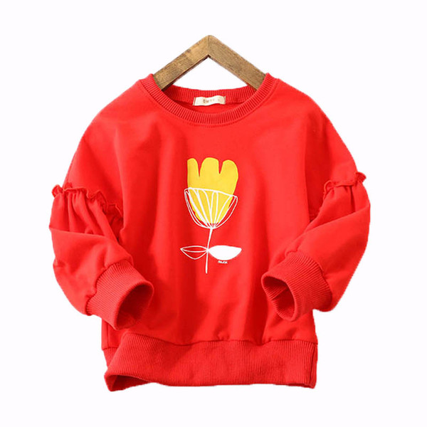 Kids Girl Pullover Children Sweater Elastic Lace Decorate Letter Printing Solid Clothing Tail Slit Round Collar Long Sleeve 6