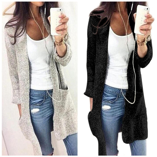 Women Autumn Winter Knitting Cardigan Long Sleeve Loose Knitted Sweater Jacket Long Style Warm Coat with Pocket Outwear Oversized S-5XL Top