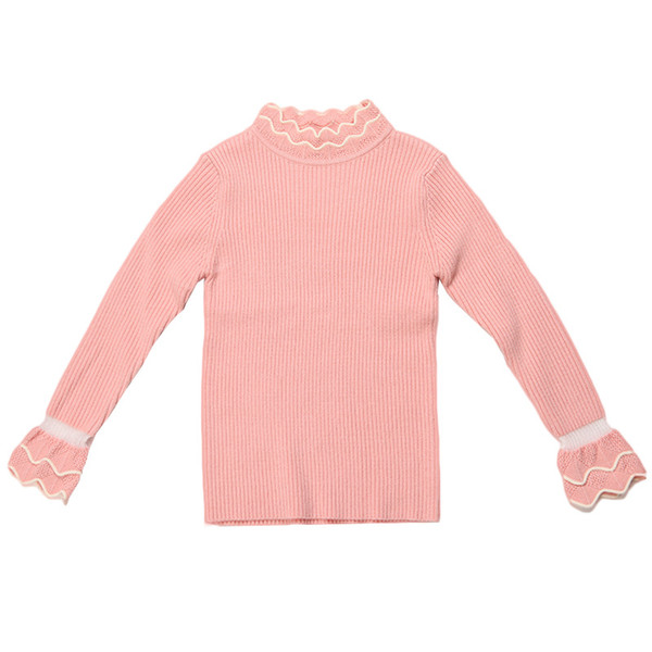 Half-high Collar Girls Sweaters Wave Cut Decoration for Girls Sweater Inside Wear Sweater Kids Clothes