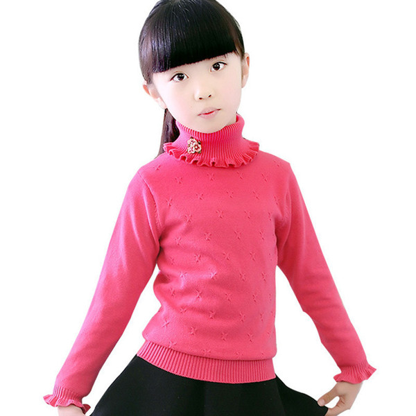 Autumn Pullover Turtleneck Girls Sweater Casual Baby Sweaters Knitting Pull Fille Children Clothing Toddler Long Sleeve Girl Top