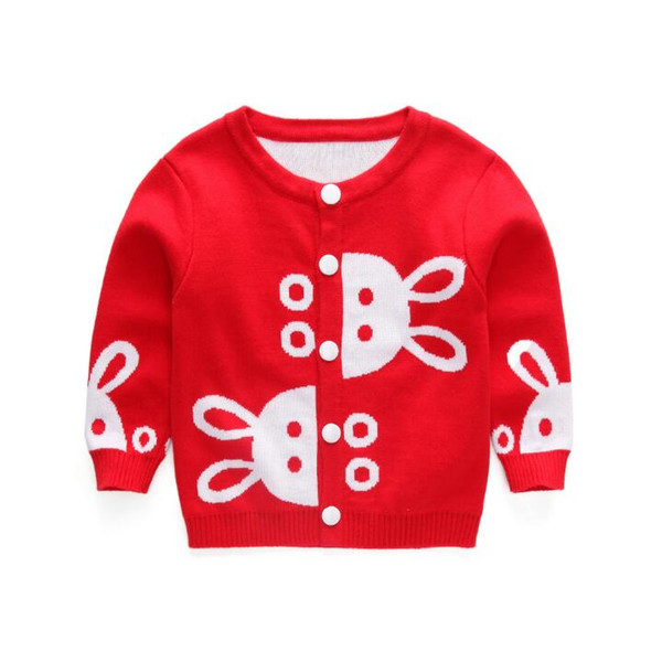 2017 Autumn Winter New Girls Cartoon rabbit Jacquard Sweaters Kid thick warm Cotton Coat Children Clothing Baby Knitted cardigan