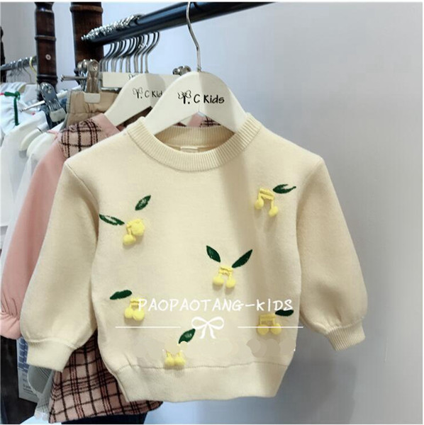 Baby Girls Clothing Solid Color Knitted Pullovers With Flower Decoration Long Sleeve O-Neck Sweaters Kids Winter Warm Sweaters LM74