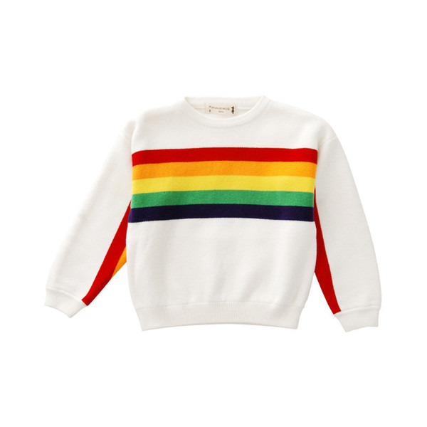 WLG girls rainbow warm autumn winter sweaters kids o-neck long sleeve casual cardigan baby cotton all match clothes children 2-7