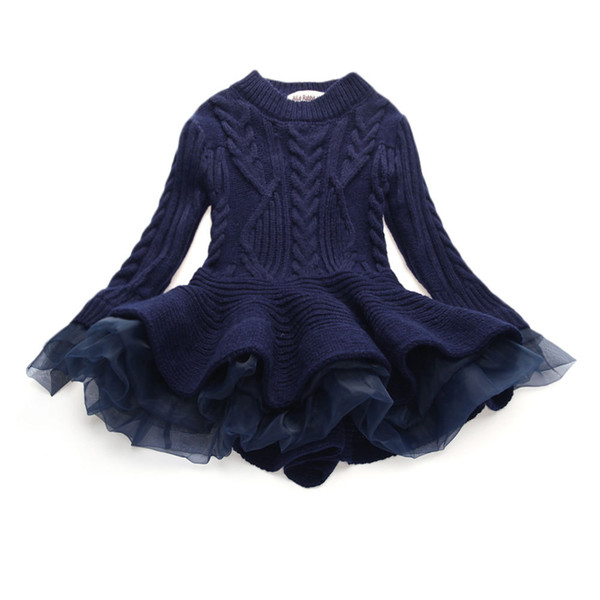 European American autumn children's clothing knitted long-sleeved girls princess organza sweater skirt Baby & Kids Sweaters dress free