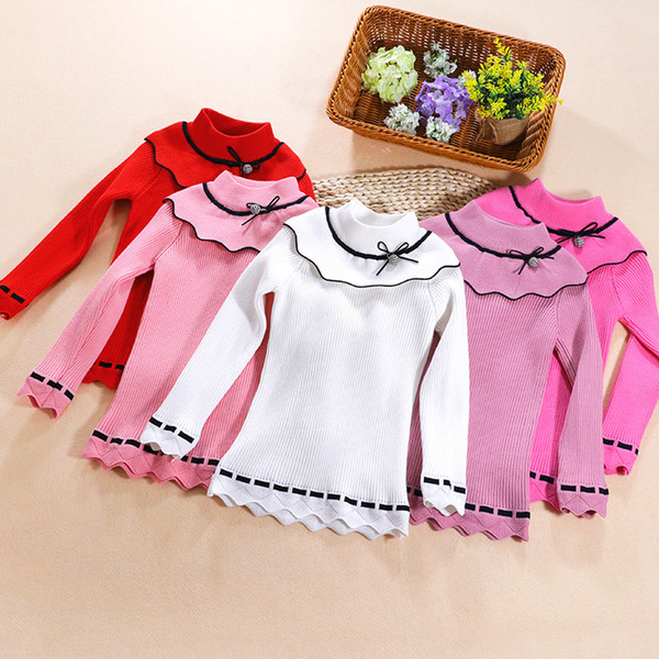 Fashion Kids Clothes Girls Knitted Pullover Sweater Top Autumn Winter Thin Knitwear Striped Bow Princess Girls Sweaters Children Tops Shirt