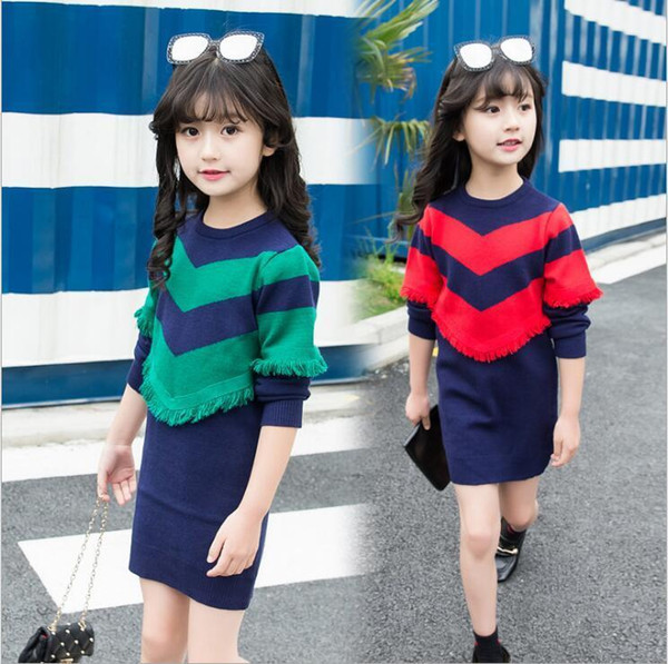 Girls Long Flounced Sweater 2019 Spring Girls Princess Sweater Dress Children Clothing Kids Knitwear Clothes Age 4-13T