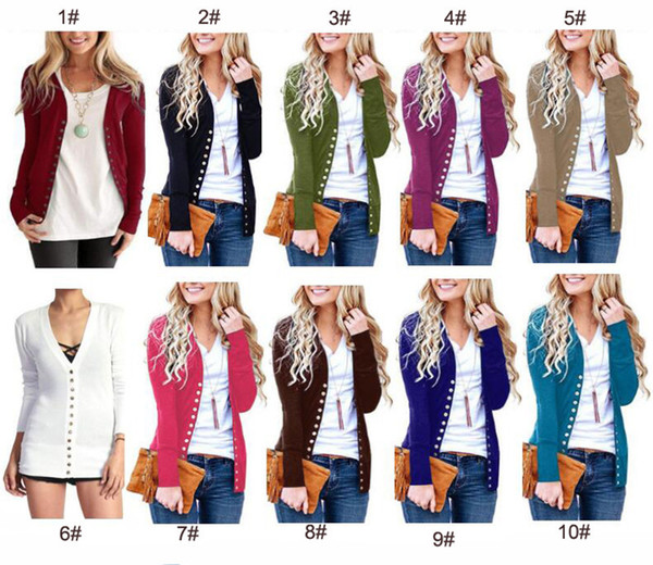 Women Buttons Cardigan Autumn Fashion Sweater With Buttons Solid Colors Long Sleeve V Neck Shirt Coat Ladies Slim Cardigan Tops Coats best