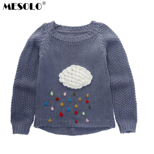 good quality 2019 autumn new children's clothing han edition cartoon clouds rain thick knit sweater pullovers female children C1