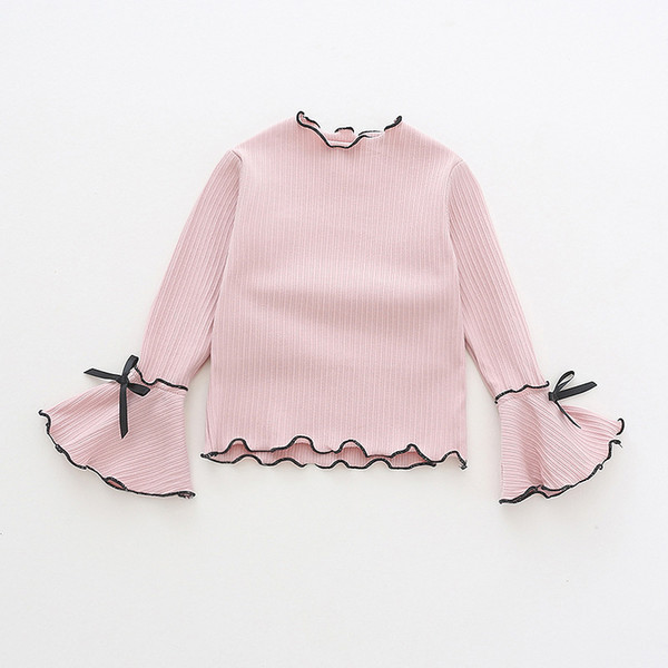 good quality Girls Sweater Autumn Knitted Pullovers Sweaters Long Flare Sleeve Solid Bow Knot Heart Baby Kids Child Clothes