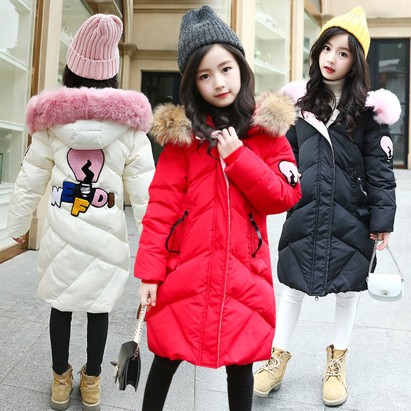 Girls Winter Cotton-Padded Coat Kids Thick Warm Hooded Jackets Kid Fashion Letter Print Winter Coats AAA1544
