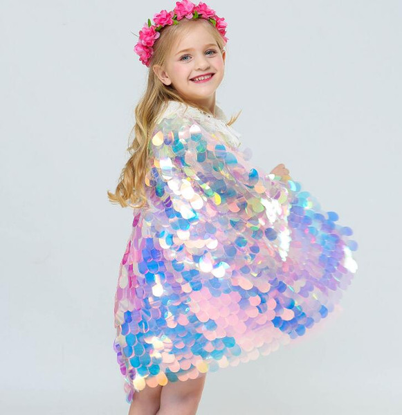 Mermaid Cape Glittering Baby Girls Princess Cloak Colorful Sequins Boutique New Halloween Party Cape Costume cosplay props