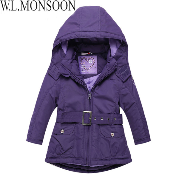Girls Jacket with Sashes Cotton-padded Girls Winter Coat 2019 Brand Hooded Wind-proof Kids Winter Jacket Children Outerwear