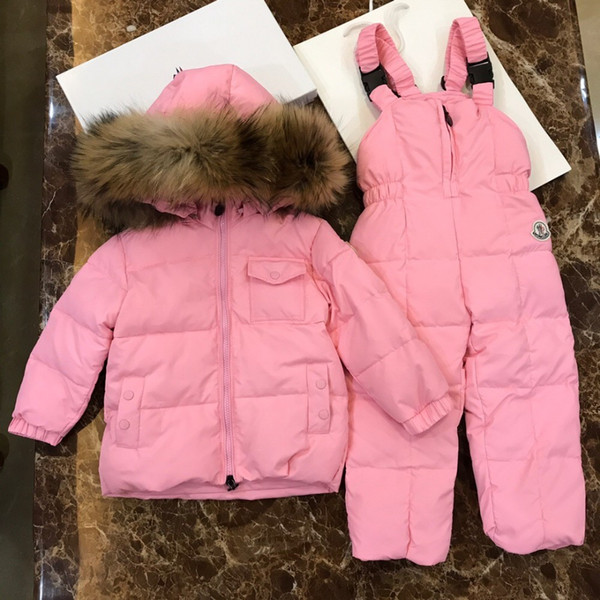2018 new children's down jacket oversized braided fur collar hat removal double zipper head 100% white goose down filler color