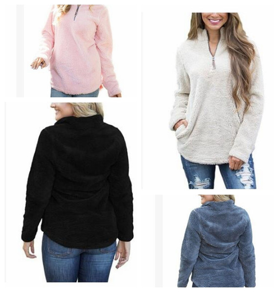 Women Sherpa Jacket Hooded Coat Warm Outwear Women's Clothing Half Zipper Pullover Sweatshirt Hip Hop Streetwear LJJK831