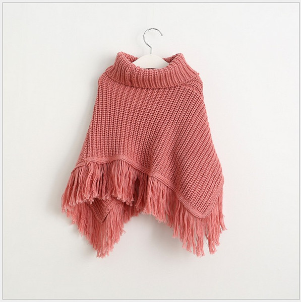 High Quality 2017 New Baby Girls Tassel Poncho Cape Autumn Winter Cute Girl Solid Color Knitted Poncho Outwear Korean Style Kids Shawl